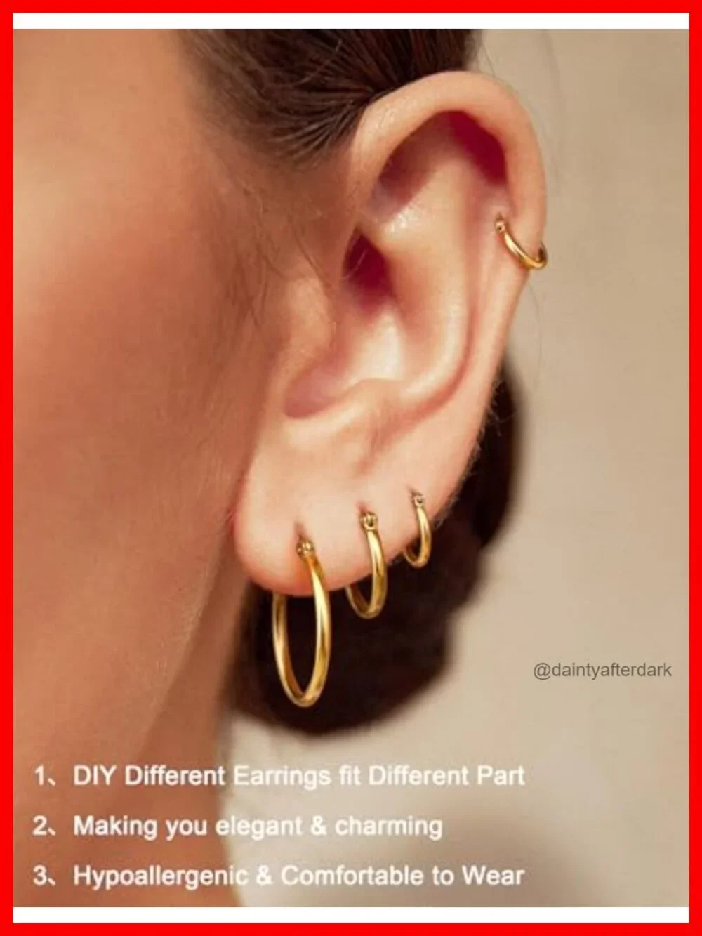 4 Pair Stainless Steel Hoop Earrings Set Gold Plated Hypoallergenic